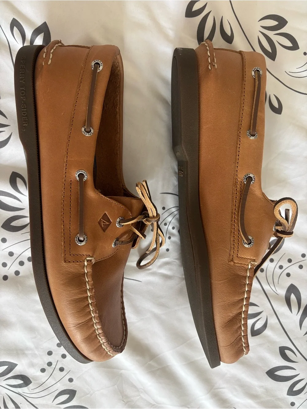 Sperry Tan Leather Moc Toe Boat Shoes